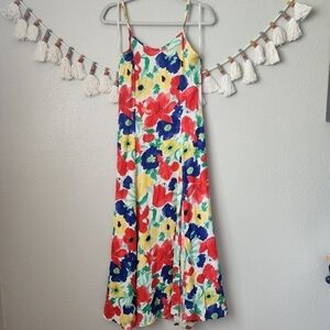 Vintage Floral Red Fit&Flare Slit Sleeveless Midi Slip Dress Artsy Y2k Fairy